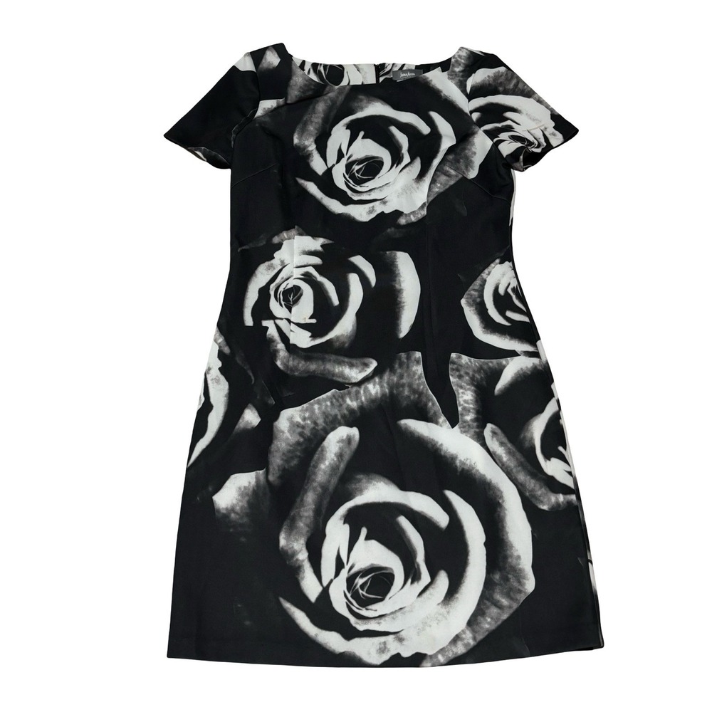 Neiman Marcus Women's Floral Print Full Length Dress Black White Sz L 17 x 35